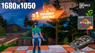 GTX 1050 Ti · Ryzen 5 5600 · Performance Mode · 1680x1050 · (Fortnite Chapter 5 Season 1)