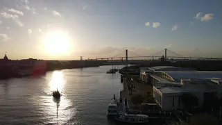 4K Savannah Georgia stock footage.  4K drone footage Savannah Convention Center.