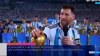 El EMOCIONANTE DISCURSO de MESSI con la COPA DEL MUNDO en el MONUMENTAL