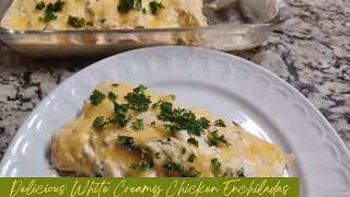 Easy White Chicken Enchiladas Recipe| Creamy Cream Cheese Sauce| Low Carb Dinner Idea