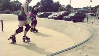 Lady and Mauler toe stop wall stalls at Tobey skatepark in Memphis