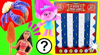 Moana & Trolls Disk Drop Game! Learn Colors & find Toy Surprises w Moana, Poppy, Branch & Bridget!