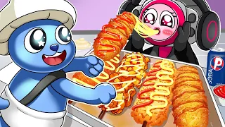 Titan Speaker Woman & Smurf Cat Mukbang Cheese Hot Dog | Convenience Store Food | Cartoon Animation