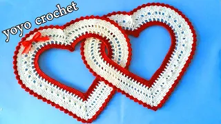 كروشية مفرش القلوب المتداخلة / مفارش للعروس / وهدية لعيد الأم - Crochet Hearts Doily #يويو كروشية