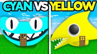 Batalla de Construcción Cyan Vs Yellow de los Rainbow Friends en Minecraft!