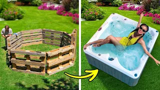 PISCINA CASERA CON PALÉS DE MADERA || Manualidades baratas pero asombrosas para el patio trasero