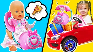 Cooking food for baby born doll & Kids playing with toys. Pretend play dolls & Feeding baby doll