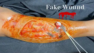 Using Gelatin Prosthetic to Create A Fake Torn Skin| Special Effect Makeup| SFX Makeup| Fake Wound