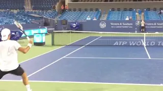 Roger Federer practices against JJ Wolf August 9, 2018