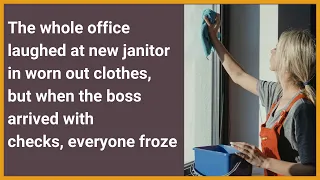 Whole office laughed at janitor in worn out clothes... when the boss arrived with checks they froze