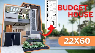 22x60 Feet House Design| 2 Bedrooms| 1320 Sqft| 147Gaj| 7x18 metrs| 22x60 house Plan 3d  |Archbytes