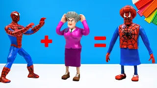 Scary Teacher mod Spiderman Superheroes with clay 🧟 Scary Teacher 3D 🧟 Polymer Clay Tutorial