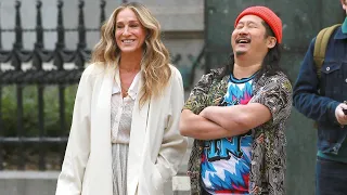 Sarah Jessica Parker and Bobby Lee get into character on the set of "And Just Like that" in New York