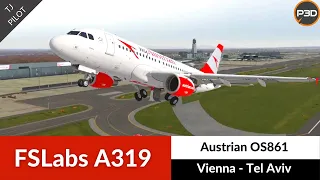 [P3D v5] FSLabs A319 Austrian Airlines | Vienna to Tel Aviv | Full Flight