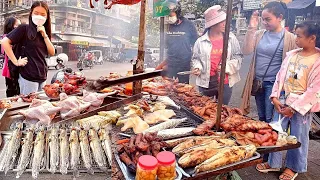 VERY Popular Cambodian Street Food, Grilled Chicken, Duck, Fish, Beef, Fried Rice, Vegetable & More