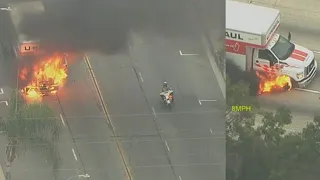 Stolen U-Haul catches fire during pursuit across LA, OC | ABC7