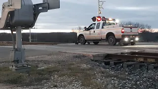 UP hi-rail truck getting on the tracks at Putnam Siding 3/20/20