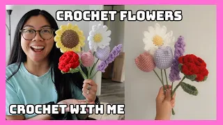 crochet with me 🌷 making crochet flowers for the first time, new market items?!✨ Studio vlog