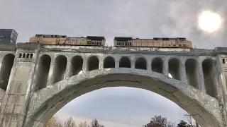 2 Trains Cross One Of The Biggest Railroad Bridges In Ohio!  Big Four Railroad Bridge In Sidney Ohio