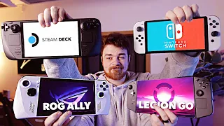 Ktorý je TOP [ Steam Deck vs ROG Ally vs Legion GO vs Nintendo Switch ]