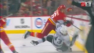 Viktor Arvidsson takes a hard hit from Nikita Zadorov.