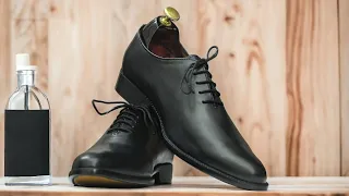 Men Handmade Black Whole Cut Pointed Toe Oxfords Leather Shoes