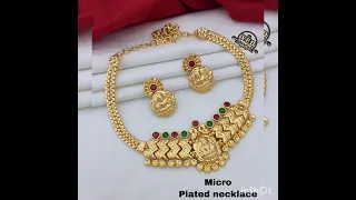 below 500 look like real gold microplated necklace collections#imitation jewellery collection