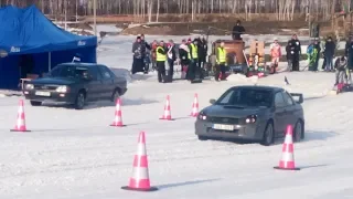 Subaru Impreza WRX EJ20 vs Audi 100 Sport Quattro 2.2t uphill drag race @ snow