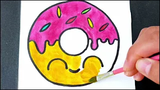 How to draw a cute Donut Easy, step by step 🍩COLOR KIDS #drawing #donut