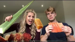 I Tried ASMR... Eating Raw Honeycomb, Aloe Vera, Salmon, etc...