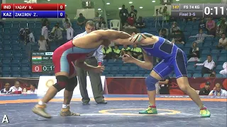 BRONZE FS - 74 kg: N. YADAV (IND) df. Z. ZAKIROV (KAZ), 8-8