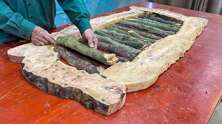 Recycling Wood Is Easy And Cheap // An Outdoor Table With A Cool Design From Tree Roots And Firewood