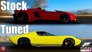 Forza Horizon 4: Stock vs Tuned! Lamborghini Aventador J vs Lamborghini Miura