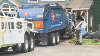 Garbage Truck Slammed Into a House & Destroys A Classic Car