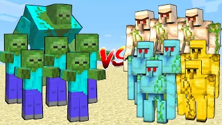 ZOMBIE ARMY vs ALL GOLEM ARMY in Minecraft Mob Battle