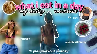 what i eat in a day + daily weekly workouts