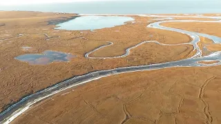 The spirit of the wild nature of the Khatanga Bay from the helicopter Mi-8