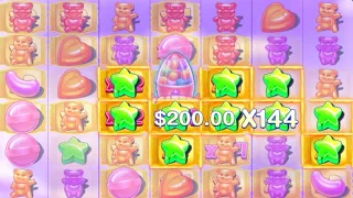 Big retrigger win on Sugar Rush slot $10,000 high stake bonus buys