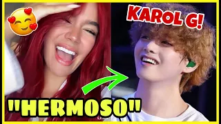 Karol G Reacciona Emocionada al video de Taehyung escuchando “Provenza”