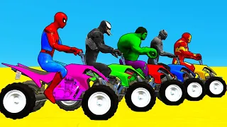 Quad Bikes Rescue w Spiderman & Superheroes Transportation w Batman Hulk - GTA 5 Mods