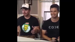 Best moments: Stephen and Robbie sign "Code 8" postcards [Rus Sub]