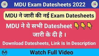 MDU Regular Course Fresh, Reappear Exams Datesheet | MDU ने ये सभी Datesheets जारी के दी है ।