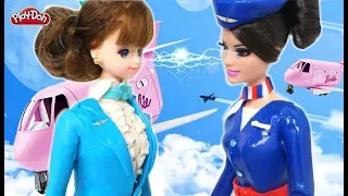 Barbie Mimi Become Flight Attendants! Play Doh Dress Up Tutorial