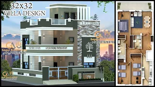 32'-0"x32'-0" 3BHK 3D Home Design | Modern Villa Design | Gopal Architecture