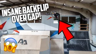 INSANE BACKFLIP OVER MASSIVE GAP IN SKATEPARK!