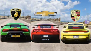 FH5 DRAG RACE - Huracan P Vs Corvette ZR1 Vs Porsche 911 GT3 Rs