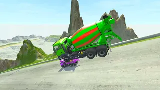 DOWN OF DEATH - Mixer Truck & Monster Truck vs Trap Colors High Speed Ramps - HT Gameplay Official