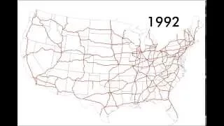 US Interstate highway system time lapse