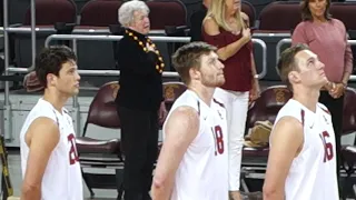 trojancandy.com:  The 2019 USC Men's Volleyball Team Stands for the Star Spangled Banner