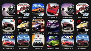Traffic Rider, Most Wanted, Real Racing 3, Asphalt 8, Rebel Racing, GT Racing 2, Asphalt Xtreme....